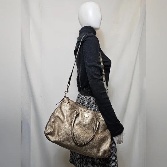 Authentic Coach Morgan Satchel | Style F35185 | Metallic Gold Pebbled Leather - Picture 2 of 16